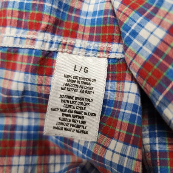 Aeropostale Y2K Red White Blue Plaid Button Up Long Sleeve Shirt Men's Size LG - Picture 7 of 7